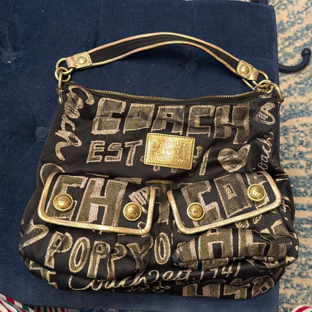 Coach poppy gold and black bag. Used.
